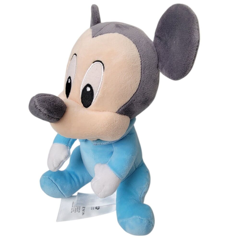 Disney Babies Mickey Mouse Plush 10” Baby Blue Pajamas Gray Stuffed Animal Toy - Picture 3 of 7